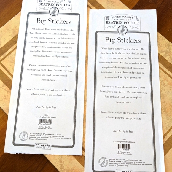 Vtg Peter Rabbit Beatrix Potter Stickers Sheets  2001 Easter Ephemera Journaling - Picture 2 of 2